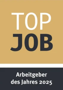 Schwarzweißes und goldfarbenes Top Job Siegel für Arbeitgeber des Jahres 2025